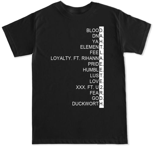 2018 For Man Tee Shirts DAMN TRACKLIST
